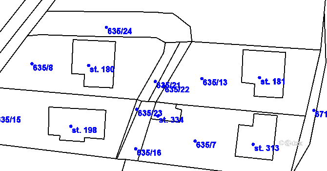 Parcela st. 635/22 v KÚ Hluboš, Katastrální mapa