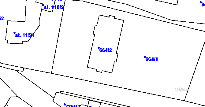 Parcela st. 664 v KÚ Hluboš, Katastrální mapa