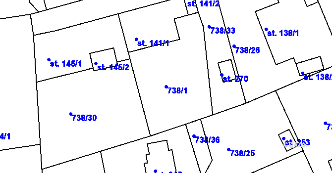 Parcela st. 738/1 v KÚ Hluboš, Katastrální mapa