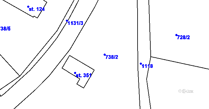 Parcela st. 738/2 v KÚ Hluboš, Katastrální mapa