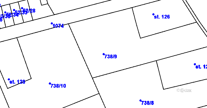 Parcela st. 738/9 v KÚ Hluboš, Katastrální mapa