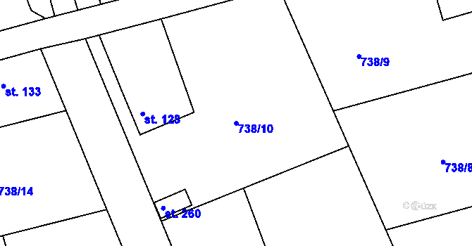 Parcela st. 738/10 v KÚ Hluboš, Katastrální mapa