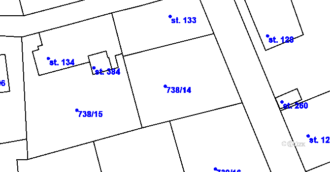 Parcela st. 738/14 v KÚ Hluboš, Katastrální mapa