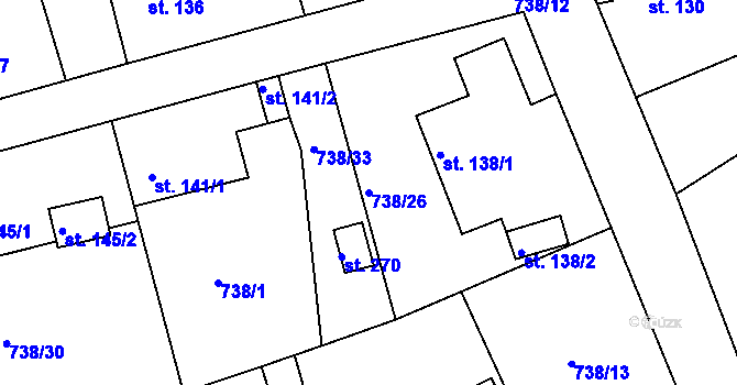 Parcela st. 738/26 v KÚ Hluboš, Katastrální mapa