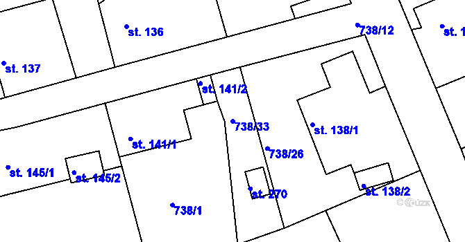 Parcela st. 738/33 v KÚ Hluboš, Katastrální mapa