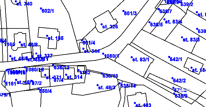 Parcela st. 1080/1 v KÚ Hluboš, Katastrální mapa