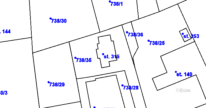 Parcela st. 315 v KÚ Hluboš, Katastrální mapa