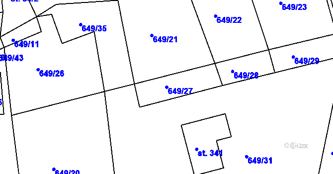 Parcela st. 649/27 v KÚ Hluboš, Katastrální mapa