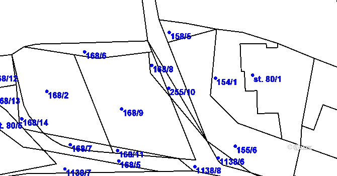 Parcela st. 255/10 v KÚ Hluboš, Katastrální mapa