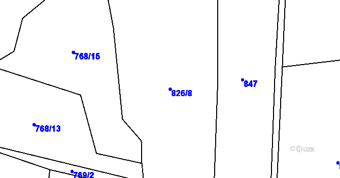 Parcela st. 826/8 v KÚ Hluboš, Katastrální mapa