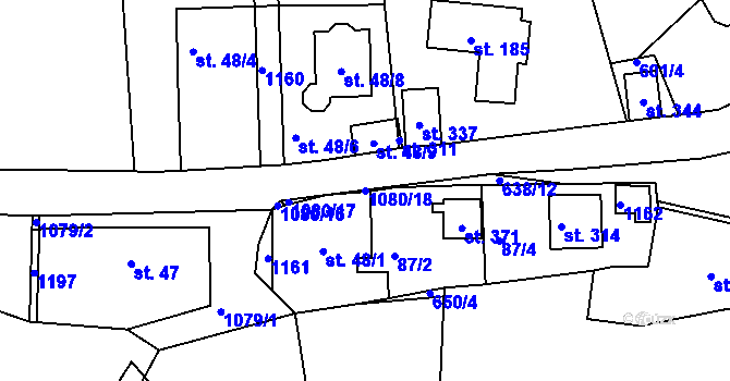 Parcela st. 1080/18 v KÚ Hluboš, Katastrální mapa
