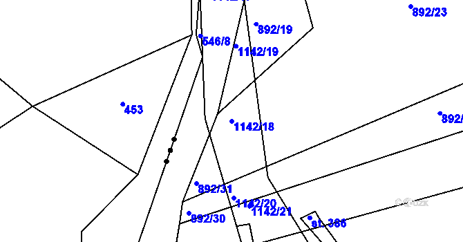 Parcela st. 1142/18 v KÚ Hluboš, Katastrální mapa