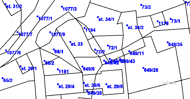 Parcela st. 72/2 v KÚ Hluboš, Katastrální mapa