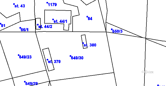 Parcela st. 380 v KÚ Hluboš, Katastrální mapa