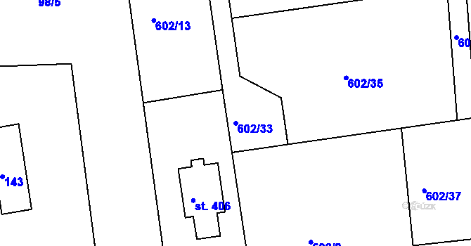 Parcela st. 602/33 v KÚ Hluboš, Katastrální mapa
