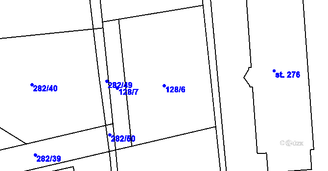 Parcela st. 128/6 v KÚ Hluboš, Katastrální mapa