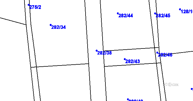Parcela st. 282/38 v KÚ Hluboš, Katastrální mapa