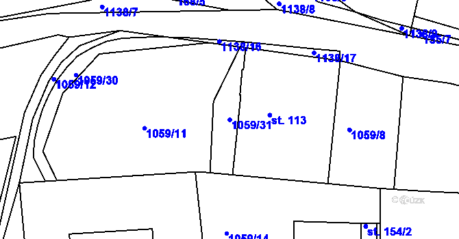Parcela st. 1059/31 v KÚ Hluboš, Katastrální mapa