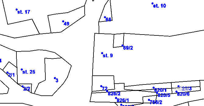 Parcela st. 9 v KÚ Hlubyně, Katastrální mapa