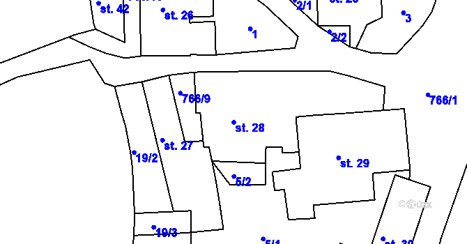 Parcela st. 28 v KÚ Hlubyně, Katastrální mapa