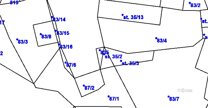 Parcela st. 35/2 v KÚ Hlubyně, Katastrální mapa