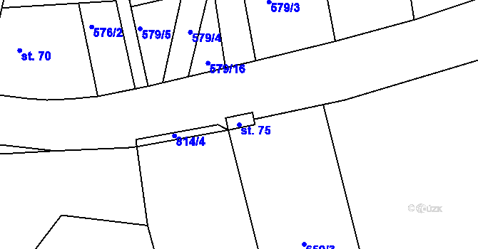 Parcela st. 75 v KÚ Hlubyně, Katastrální mapa