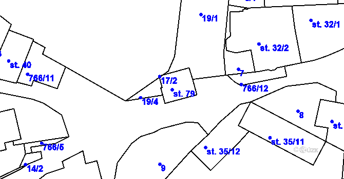 Parcela st. 79 v KÚ Hlubyně, Katastrální mapa