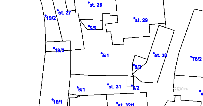 Parcela st. 5/1 v KÚ Hlubyně, Katastrální mapa