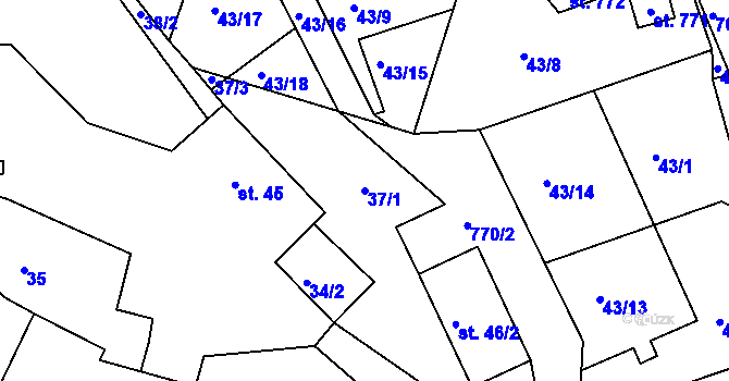 Parcela st. 37/1 v KÚ Hlubyně, Katastrální mapa