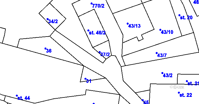 Parcela st. 37/2 v KÚ Hlubyně, Katastrální mapa