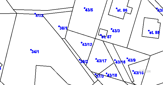 Parcela st. 43/12 v KÚ Hlubyně, Katastrální mapa
