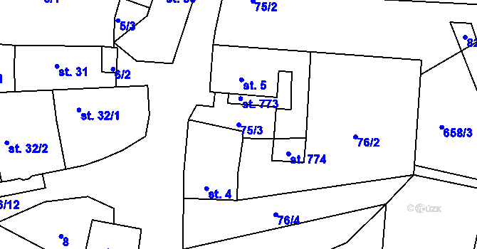 Parcela st. 75/3 v KÚ Hlubyně, Katastrální mapa