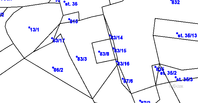 Parcela st. 83/8 v KÚ Hlubyně, Katastrální mapa