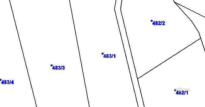 Parcela st. 483/1 v KÚ Hlubyně, Katastrální mapa