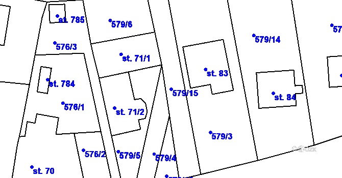 Parcela st. 579/15 v KÚ Hlubyně, Katastrální mapa