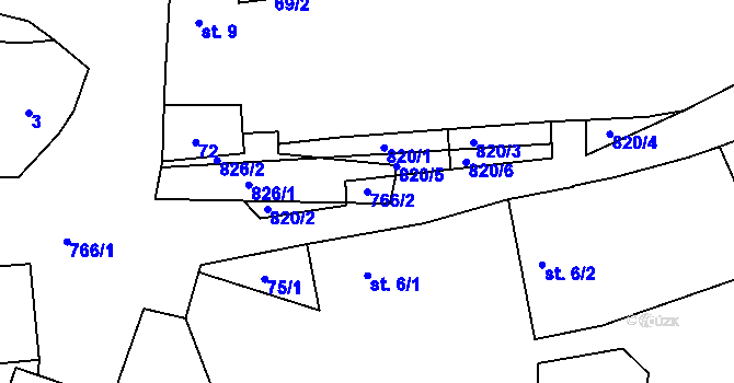 Parcela st. 766/2 v KÚ Hlubyně, Katastrální mapa