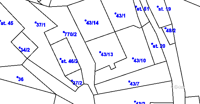 Parcela st. 43/13 v KÚ Hlubyně, Katastrální mapa
