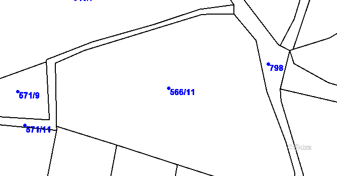 Parcela st. 566/11 v KÚ Hlubyně, Katastrální mapa