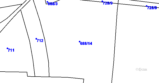 Parcela st. 688/14 v KÚ Hlubyně, Katastrální mapa