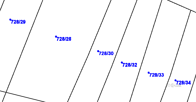 Parcela st. 728/30 v KÚ Hlubyně, Katastrální mapa
