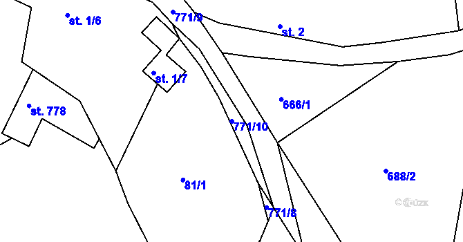 Parcela st. 771/10 v KÚ Hlubyně, Katastrální mapa