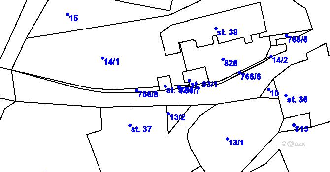Parcela st. 92/1 v KÚ Hlubyně, Katastrální mapa
