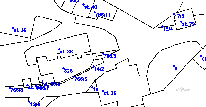 Parcela st. 766/5 v KÚ Hlubyně, Katastrální mapa