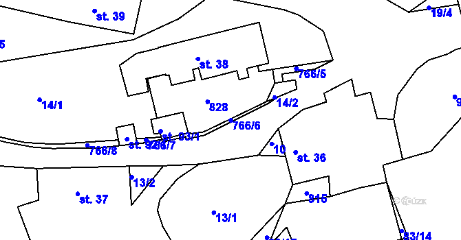 Parcela st. 766/6 v KÚ Hlubyně, Katastrální mapa