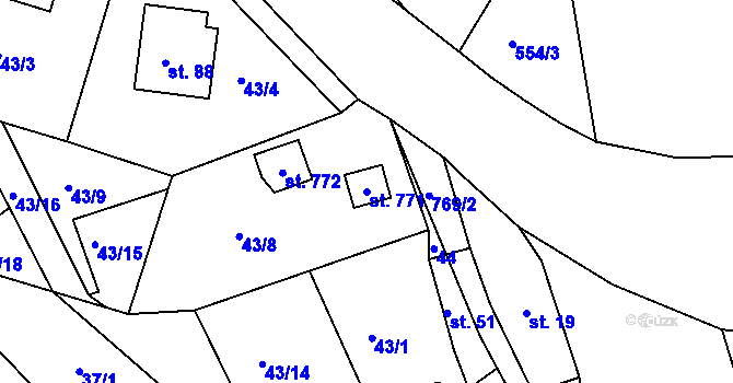 Parcela st. 771 v KÚ Hlubyně, Katastrální mapa