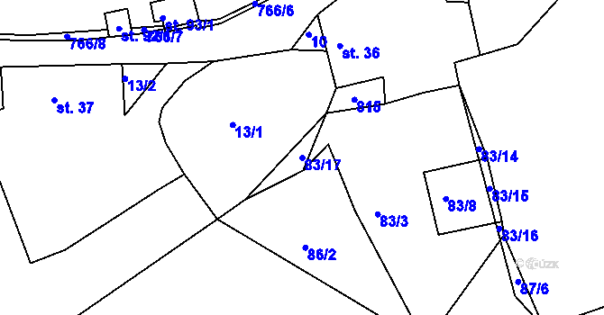 Parcela st. 83/17 v KÚ Hlubyně, Katastrální mapa