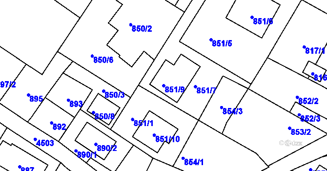Parcela st. 851/9 v KÚ Hlučín, Katastrální mapa