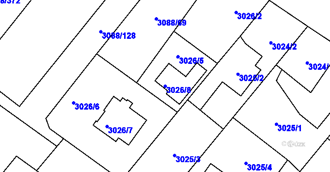 Parcela st. 3026/8 v KÚ Hlučín, Katastrální mapa