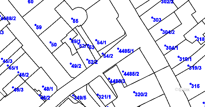 Parcela st. 54/2 v KÚ Hlučín, Katastrální mapa