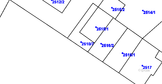 Parcela st. 2510/7 v KÚ Hlučín, Katastrální mapa